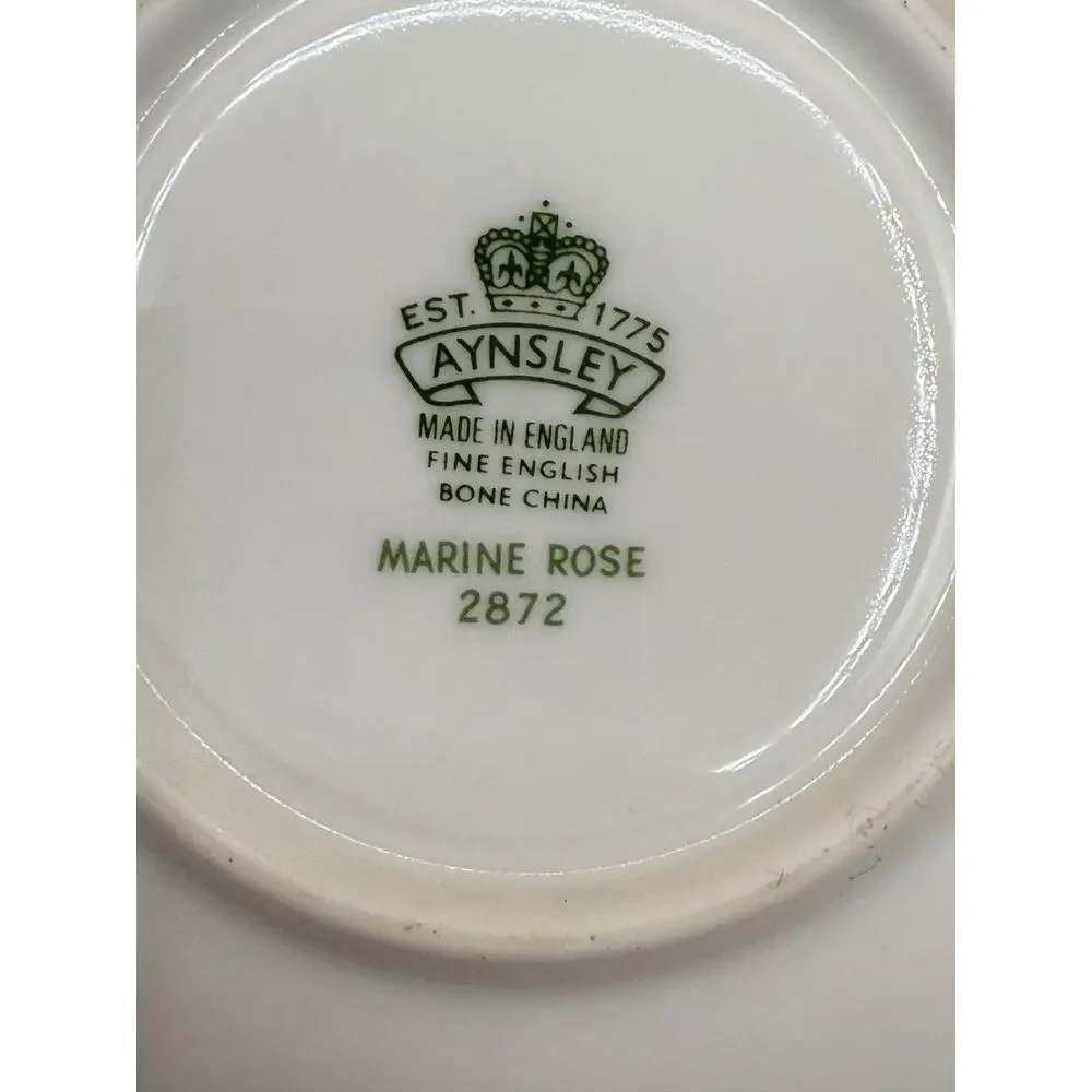 🌹 Vintage Aynsley Marine Rose Footed Cup & Saucer Set England Bone China